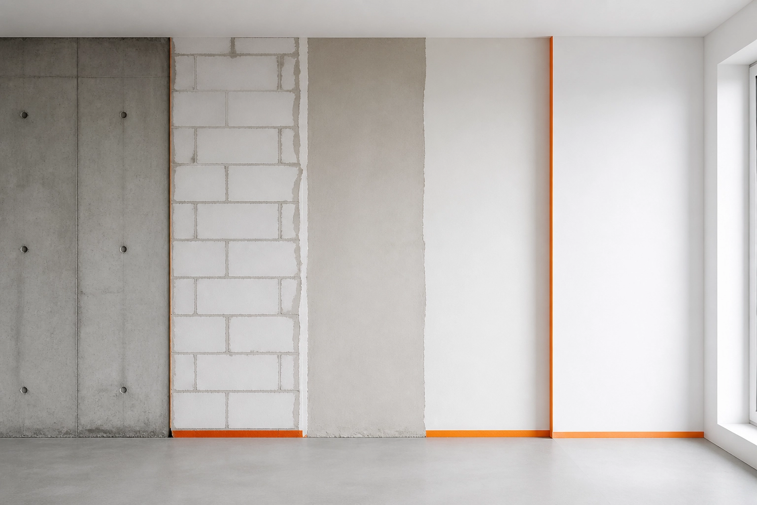 Professional header image for step-by-step guide: Nieuwbouw muren afwerken: stappenplan van ruw beton tot v...